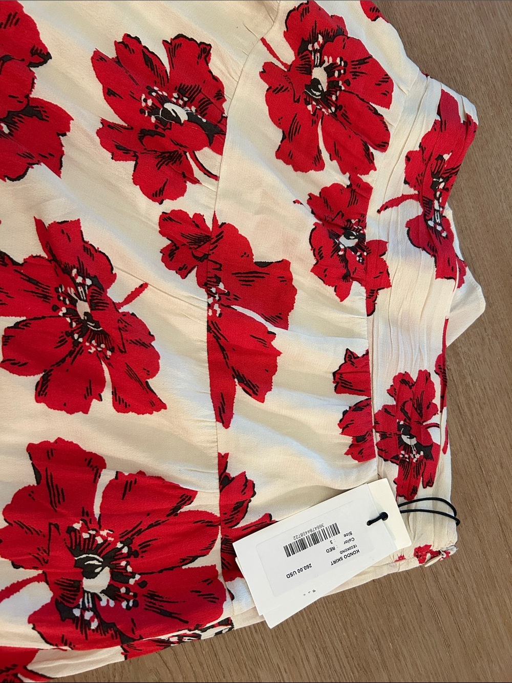 ba&sh White Midi Skirt with Red Floral Print